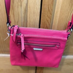 NEW Dana Buchman All Leather Hot Pink Crossbody Handbag